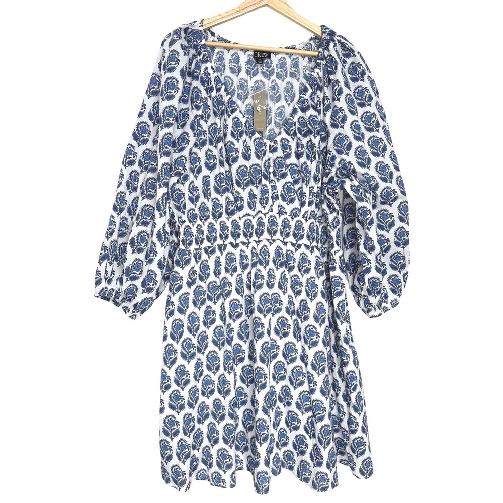 NWT J.Crew V-Neck Mini Dress Bouquet Block Print Blue White XXL - Picture 4 of 12
